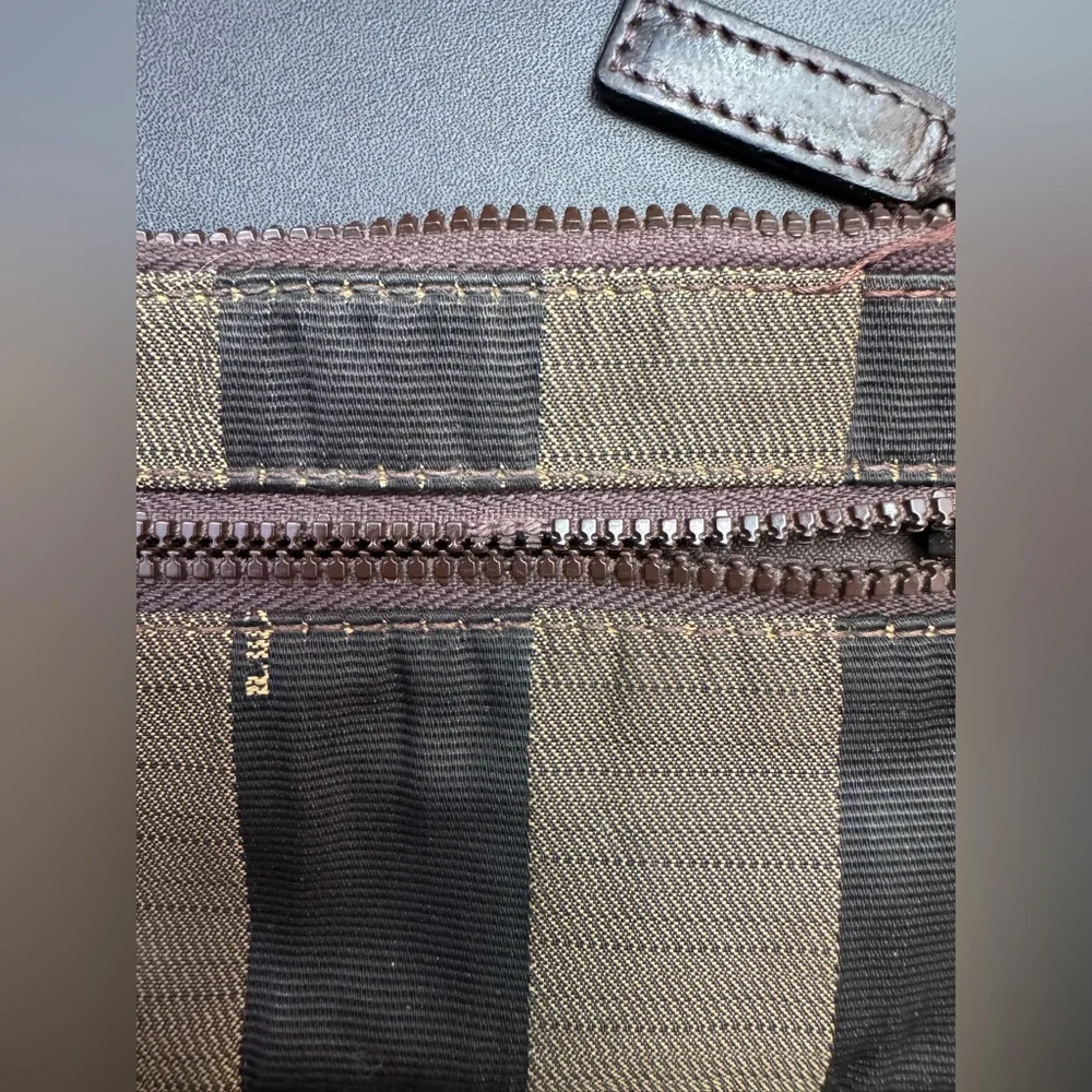 Fendi Pequin Black and Brown Striped Wallet Card Case Coin Case